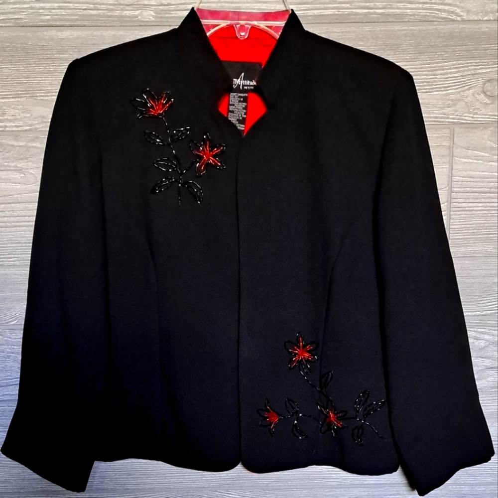 Positive Attitude black/red dress blazer, with black/red beads  size Petite 12